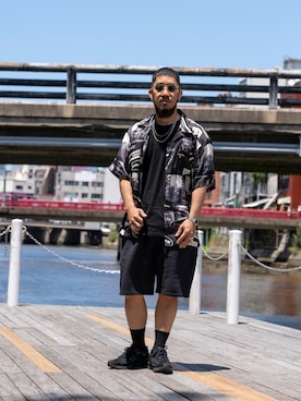 「アイテム（Tシャツ/カットソー、ブラック系）」を使った、matsuokaさん（メンズ・170cm）の夏コーディネート