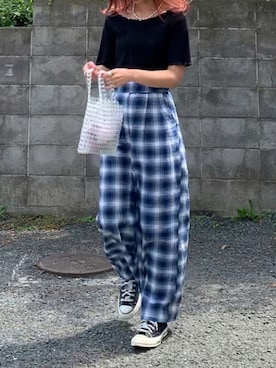 「ビーズバッグ」｜「アイテム（アクセサリー）」を使った、naoさん（レディース・163cm）の夏コーディネート
