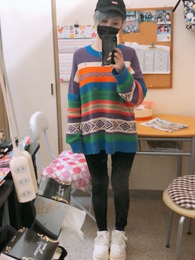 「CHUMS（チャムス）のアイテム（キャップ）」を使った、チビ太さん（レディース・146cm）の春コーディネート
