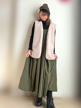 「rps（アールピーエス）のアイテム（ジャンパースカート）」を使った、miii｡さん（レディース・148cm）の冬コーディネート