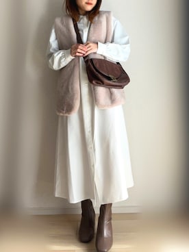 「ほめられ本命コーデ」｜「アイテム（シャツワンピース）」を使った、miii｡さん（レディース・148cm）の冬コーディネート