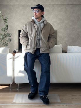 「アイテム（モカシン/デッキシューズ）」を使った、Naoto さん（メンズ・170cm）の冬コーディネート