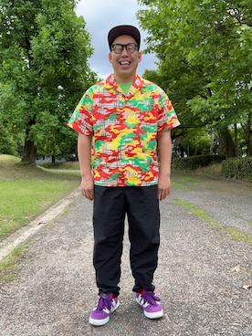 「FRUIT OF THE LOOM（フルーツオブザルーム）のアイテム（キャップ）」を使った、ノビ山本さん（メンズ・170cm）の夏コーディネート