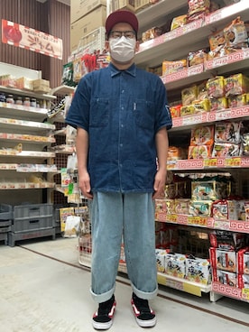 「BLUE BLUE（ブルーブルー）のアイテム（トップス）」を使った、ノビ山本さん（メンズ・170cm）の夏コーディネート