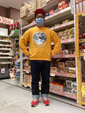「FRUIT OF THE LOOM（フルーツオブザルーム）のアイテム（キャップ）」を使った、ノビ山本さん（メンズ・170cm）の秋コーディネート