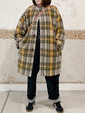 「BEAMS BOY（ビームスボーイ）のアイテム（ノーカラーコート）」を使った、えんさん（レディース・158cm）の冬コーディネート