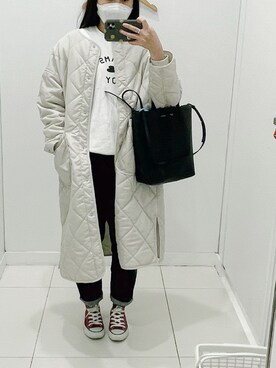 「CELINE」｜「アイテム（ノーカラージャケット）」を使った、えんさん（レディース・158cm）の冬コーディネート