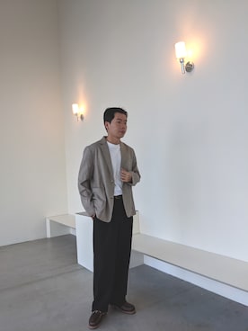 「plain-me（プレインミー）のアイテム（ジャケット/アウター）」を使った、Angus.Cさん（メンズ・175cm）の春コーディネート