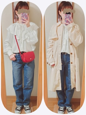 「ブラウス」｜「アイテム（ステンカラーコート）」を使った、ケアベア☆さん（レディース・149cm）の春コーディネート