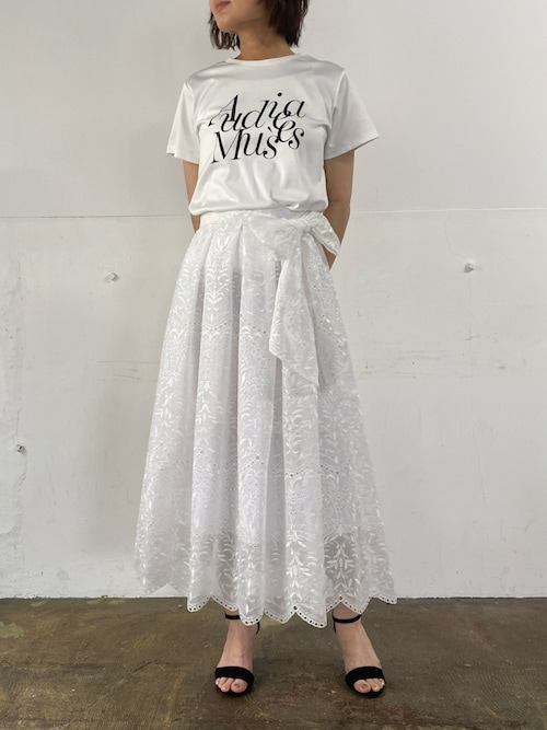 【新品】Rose Tiaraフラワー刺繍スカートオーガンシー 大きいサイズ42 セール】オーガンジー刺繍スカート（スカート）｜Audie a Muses