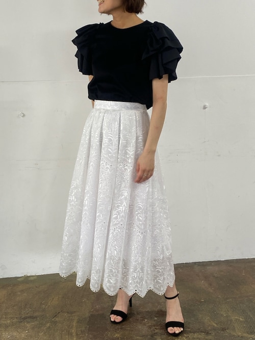 【新品】Rose Tiaraフラワー刺繍スカートオーガンシー 大きいサイズ42 110228304240210001?$VS_1500$