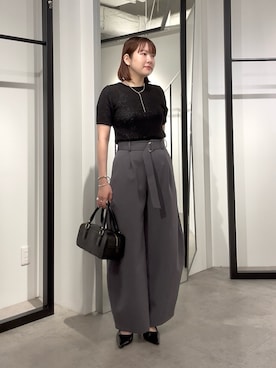 「Lui's（ルイス）のブークレーシアーニットトップス（Tシャツ/カットソー、ブラック系）」を使った、YU さん（レディース・159cm）の夏コーディネート