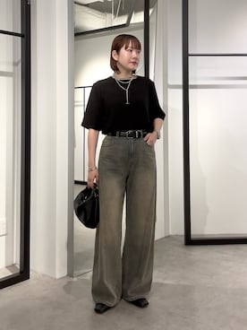 「Lui's（ルイス）のシアー切替ブラウス（シャツ/ブラウス、ブラック系）」を使った、YU さん（レディース・159cm）の夏コーディネート