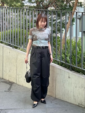 「Lui's（ルイス）のプリーツシアートップス（Tシャツ/カットソー、ブルー系）」を使った、YU さん（レディース・159cm）の夏コーディネート