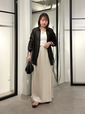 「Lui's（ルイス）のカップ付きカーブタンクトップ（タンクトップ、ホワイト系）」を使った、YU さん（レディース・159cm）の夏コーディネート
