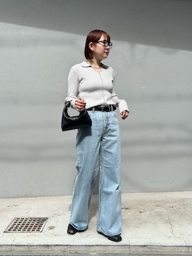 「Lui's（ルイス）のノットチェーンネックレス（ネックレス、シルバー系）」を使った、YU さん（レディース・159cm）の春コーディネート