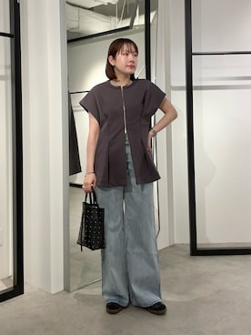 「Lui's（ルイス）のウエストシェイプZIPトップス（Tシャツ/カットソー、グレー系）」を使った、YU さん（レディース・159cm）の夏コーディネート