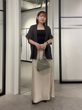 「Lui's（ルイス）のメッシュ半袖スリットジャケット（テーラードジャケット、グレー系）」を使った、YU さん（レディース・159cm）の夏コーディネート