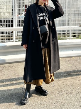 「Lui's（ルイス）のアイテム（チェスターコート）」を使った、YU さん（レディース・159cm）の冬コーディネート