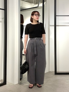「Lui's（ルイス）のレイヤード半袖ニットプルオーバー（Tシャツ/カットソー、ブラック系）」を使った、YU さん（レディース・159cm）の夏コーディネート