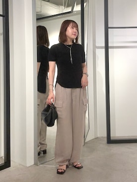 「Lui's（ルイス）のアーチラインスライドネックレス（ネックレス、シルバー系）」を使った、YU さん（レディース・159cm）の夏コーディネート