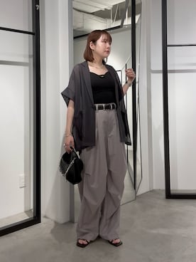 「Lui's（ルイス）のメッシュ半袖スリットジャケット（テーラードジャケット、グレー系）」を使った、YU さん（レディース・159cm）の夏コーディネート