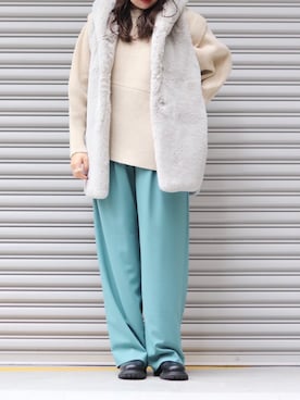 「CLANE（クラネ）のアイテム（スラックス）」を使った、YU さん（レディース・159cm）の秋コーディネート