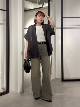「Lui's（ルイス）のメッシュ半袖スリットジャケット（テーラードジャケット、グレー系）」を使った、YU さん（レディース・159cm）の夏コーディネート