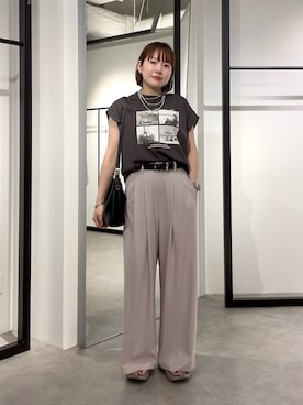 「Lui's（ルイス）のシルケットフォトフレンチスリーブT（Tシャツ/カットソー、グレー系）」を使った、YU さん（レディース・159cm）の夏コーディネート