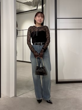 「アイテム（ベルト）」を使った、YU さん（レディース・159cm）の秋コーディネート