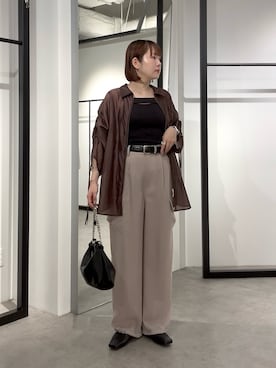 「Lui's（ルイス）のシアーギャザーダブルZIPシャツ（シャツ/ブラウス、ブラウン系）」を使った、YU さん（レディース・159cm）の夏コーディネート