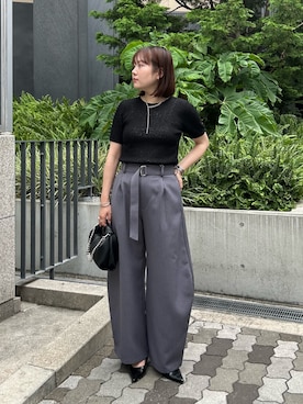 「Lui's（ルイス）のブークレーシアーニットトップス（Tシャツ/カットソー、ブラック系）」を使った、YU さん（レディース・159cm）の夏コーディネート
