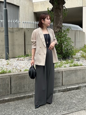 「Lui's（ルイス）のメッシュダブルジャケット（テーラードジャケット、ベージュ系）」を使った、YU さん（レディース・159cm）の夏コーディネート
