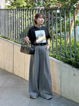 「Lui's（ルイス）のシルケットフォトTシャツ（Tシャツ/カットソー、ブラック系）」を使った、YU さん（レディース・159cm）の夏コーディネート