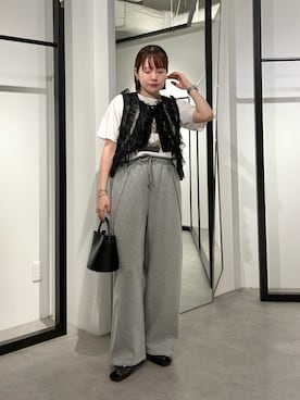 「Lui's（ルイス）のシルケットフォトTシャツ（Tシャツ/カットソー、ホワイト系）」を使った、YU さん（レディース・159cm）の夏コーディネート