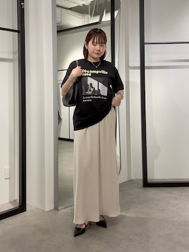 「Lui's（ルイス）のUVカット / 接触冷感フォトT（Tシャツ/カットソー、ブラック系）」を使った、YU さん（レディース・159cm）の夏コーディネート