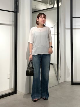 「Lui's（ルイス）のリングバランスネックレス（ネックレス、シルバー系）」を使った、YU さん（レディース・159cm）の夏コーディネート