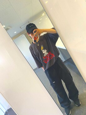 「092のアイテム（カーゴパンツ、ブラック系）」を使った、のむさん（メンズ・168cm）の夏コーディネート