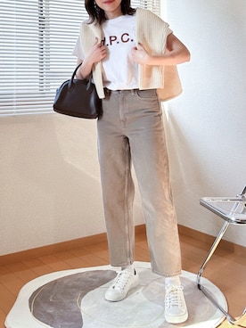 「DHOLIC（ディーホリック）のアイテム（カーディガン/ボレロ）」を使った、かほこ。さん（レディース・162cm）の春コーディネート