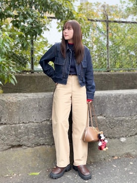 「アイテム（デニムジャケット）」を使った、かほこ。さん（レディース・162cm）の秋コーディネート