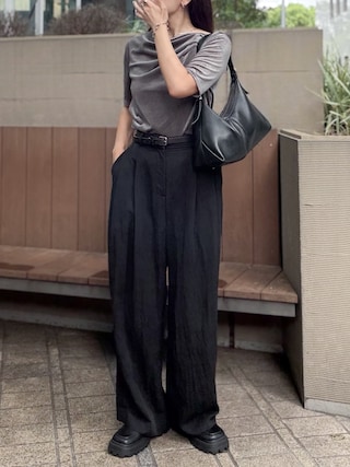 「LIAN(リアン)のシアーベロアドレープトップス(Tシャツ/カットソー)」を使った、かほこ。さん(レディース・162cm)の夏コーディネート