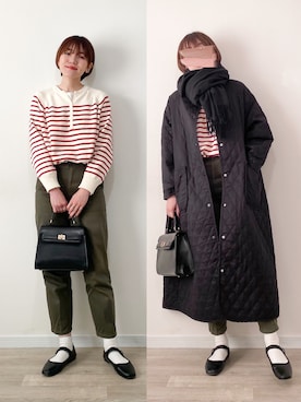 「Libra Cue（リブラ キュー）のアイテム（ノーカラーコート）」を使った、かほこ。さん（レディース・162cm）の冬コーディネート