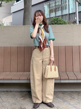 「Healthknit（ヘルスニット）のHealthknit（ヘルスニット）ベーシックワッフル ハイネック半袖Tシャツ レディース/パックTシャツ（Tシャツ/カットソー）」を使った、かほこ。さん（レディース・162cm）の夏コーディネート
