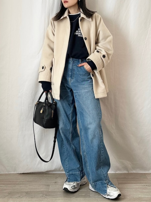 かほこ。さんのステンカラーコート「【Formeque】ステンカラーメルトンコート(Formeque|フォルミーク)」を使ったコーディネート