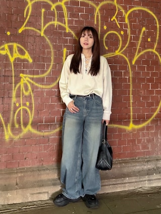 「green label relaxing(グリーンレーベルリラクシング)の【WEB限定】<at ease>ダブルフェイス レースアップ プルオーバー カットソー(Tシャツ/カットソー)」を使った、かほこ。さん(レディース・162cm)の秋コーディネート