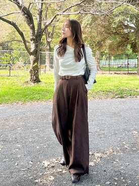 「アイテム（ローファー）」を使った、かほこ。さん（レディース・162cm）の秋コーディネート