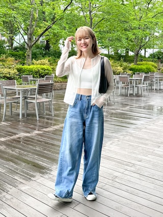 プリント2wayカーディガン　新品 ADAM ET ROPE' カーディガン チュールプリント2WAYカーディガン