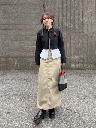 「MUSINSA STANDARD WOMAN（ムシンサスタンダードウーマン）のウィメンズ CP マキシスカート [ベージュ]（スカート）」を使った、かほこ。さん（レディース・162cm）の夏コーディネート