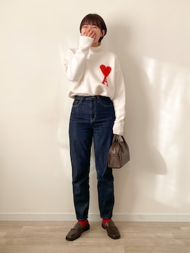 「赤い靴下」｜「アイテム（その他アウター）」を使った、かほこ。さん（レディース・162cm）の冬コーディネート