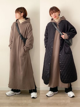 「Libra Cue（リブラ キュー）のアイテム（ノーカラーコート）」を使った、かほこ。さん（レディース・162cm）の秋コーディネート